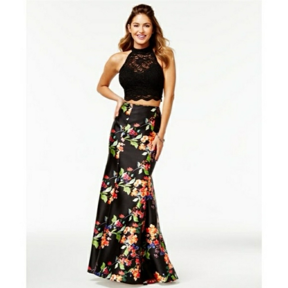 2 Piece Floral Prom Dress with Mermaid Tail